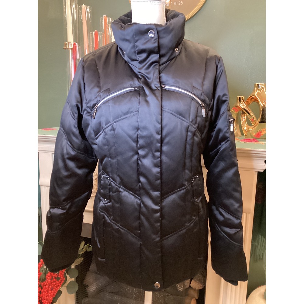 ana A NEW APPROACH Womens Black‎ Satin Quilted Down Winter Jacket Size L